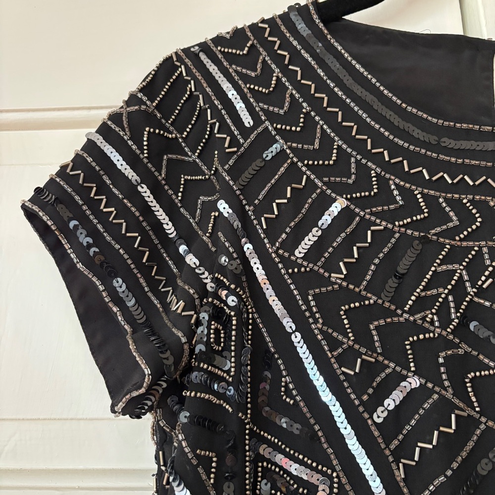 Parker Topaz Beaded Sequin Mini Dress Black Geometric Cocktail Party Size S NWT - Picture 5 of 16